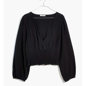 NWT Madewell Lightspun Julianne Smocked-Waist Top size XL Black
